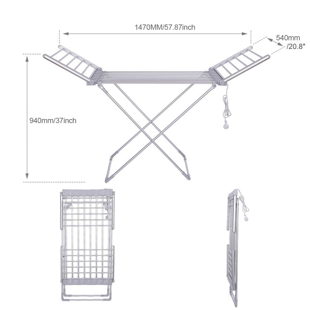 ZJIEX 50Hz/230W Stendibiancheria Elettrico Pieghevole, Stendino Elettrico Asciugabiancheria, Basso Consumo, Alimentazione Impermeabile