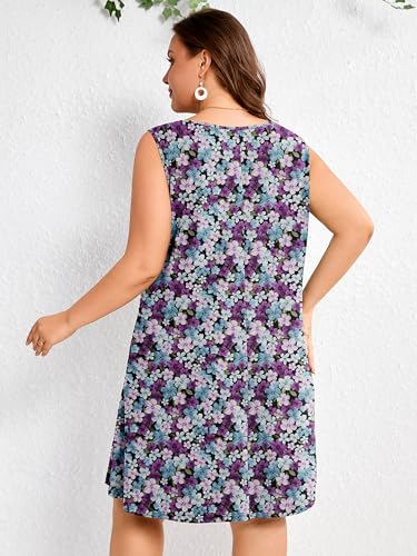 Image of AusLook Plus Size Summer Midi Dress for Women Sleeveless Casual A Line Swing Dress with Pockets Keyhole Neck Beach 1X-5X