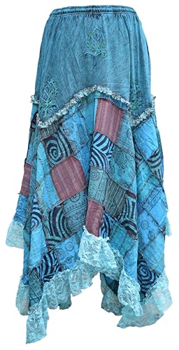 Gheri Womens Patchwork Bohemian Lace Hem Cotton Pixie Skirt3