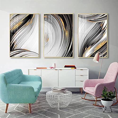 Pintura abstracta en lienzo negra y dorada decoración de pared moderna