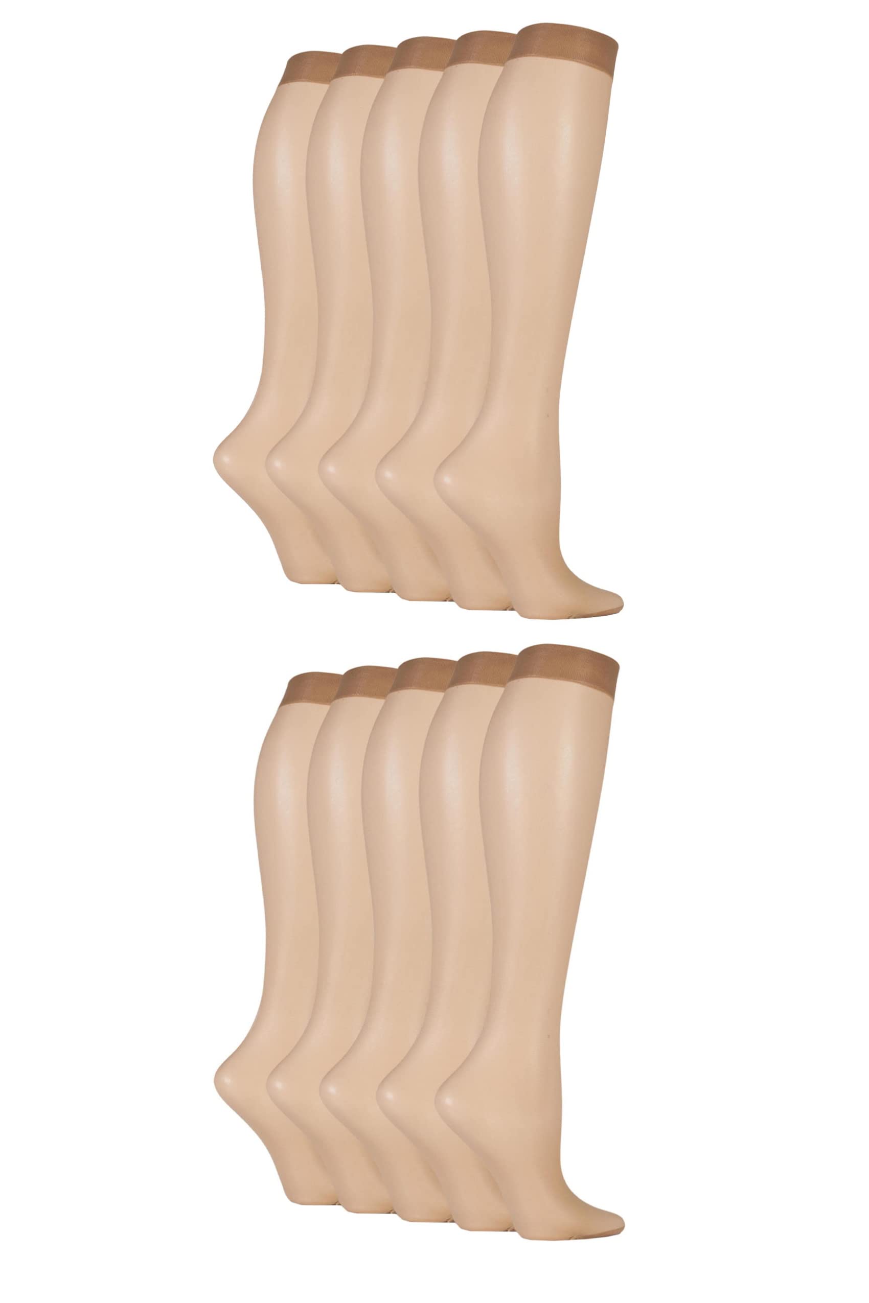 SockShop Womens Knee Highs Nylon Stockings Pop Socks Hosiery 15 Denier in Various Shades One Size Pack of 10 Knee - Nude 4-8