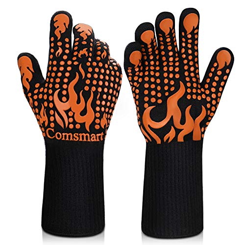 Image of Comsmart BBQ Gloves, 1472 Degree F Heat Resistant Grilling Gloves Silicone Non-Slip Oven Gloves Long Kitchen Gloves for Barbecue, Cooking, Baking, Cutting