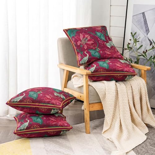 Image of ishro home Premium Cushion Cover 18 inch x 18 inch | Luxury European Mosha Fabric | Love at First Sight Designs | Hidden Zipper | Machine Washable, Non- Fading | (2, Ruby Palace, 18 x 18 Inches)
