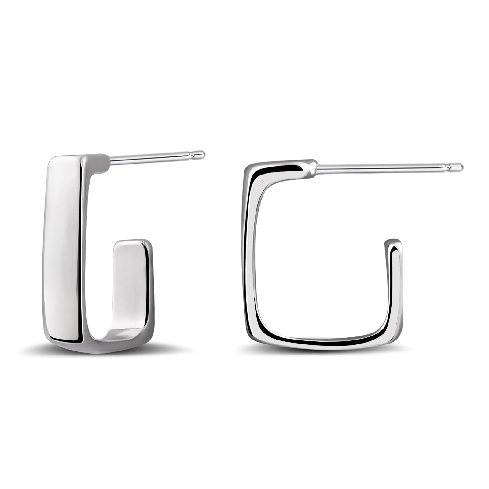 925 Sterling Silver Square Open Stud Earrings for Women Small Silver Post Hoop Earrings for Sensitive Ears