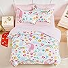 Girls Bed in a Bag Twin Size White Unicorn Comforter Set with Rainbow Flower - Soft 6 Pcs Pink Bedding Set (1 Comforter, 2 Pillow Shams, 1 Flat Sheet, 1 Fitted Sheet, 1 Pillowcases) #5