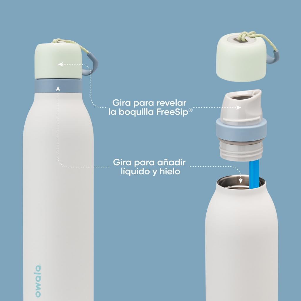 Owala FreeSip Twist botella agua acero inoxidable con pajita, 710 ml - Botella térmica a prueba de fugas para el deporte y los viajes, sin BPA, Iced Breeze