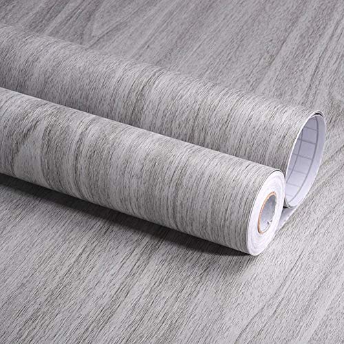 Emoyi Papel pintado de madera sintética gris, extraíble, adhesivo para despegar y pegar para gabinete, cocina, decoración del hogar, 17.7 x 78.7 pulgadas