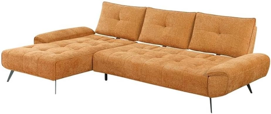 Pemberly Row Chenille 2-Piece Sectional, Left Chaise with Adjustable Back, Orange Upholstery, Foam Over Pocket Coils, Gunmetal Metal Legs, Solid Wood Frame, Modern Living Room Sofa, 300 lb Per Seat