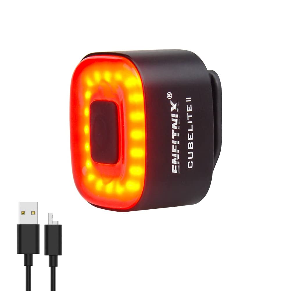ENFITNIX Cubelite II Bike Tail Light,Brake Sensing Rear Lights,Waterproof, Ultra Bright LED Warning Back Lights,USB Rechargeable,Metal Design