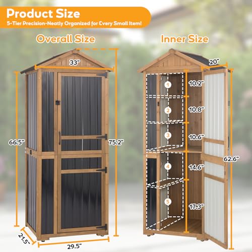 Image of Outdoor Storage Cabinet, Extra-Tall Shed with Removable Shelf for Long Tool