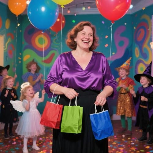 10 Pcs Paper Gift Bags with Handles, 8\" Rainbow Color Goodie Bags for Party, Christmas, Favor, Birthday, Wedding, Events, Classrooms, Celebrations - Thumbnail 5