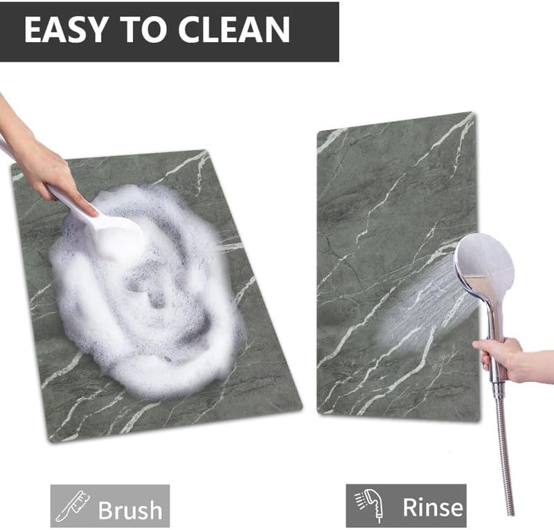 Bath Mat Rug, Quick Dry Super Absorbent Bathroom Mat, Non Slip Stain Resistant Bathroom Floor Mat Washable Ultra Thin Bathmat Fit Under Door for Shower Room, Dark Gray Marble, 2ft x 6ft