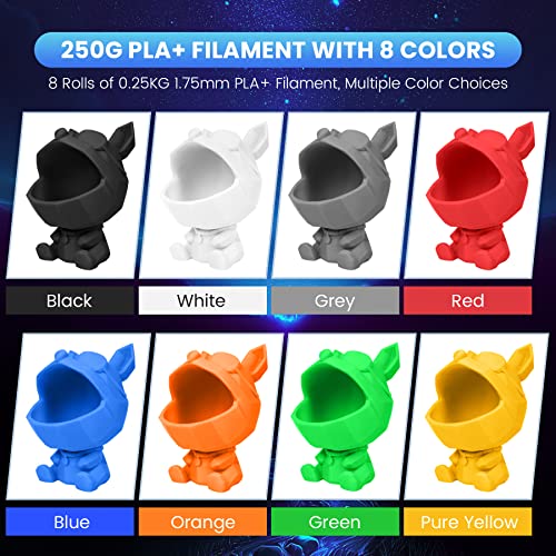 Image of SUNLU 3D Printer Filament Pack, 0.25kg Each Spool, Total 2kg, Mini Spool, PLA+ Filament 1.75mm, 8 Packs, Black+White+Grey+Blue+Green+Red+Orange+PureYellow