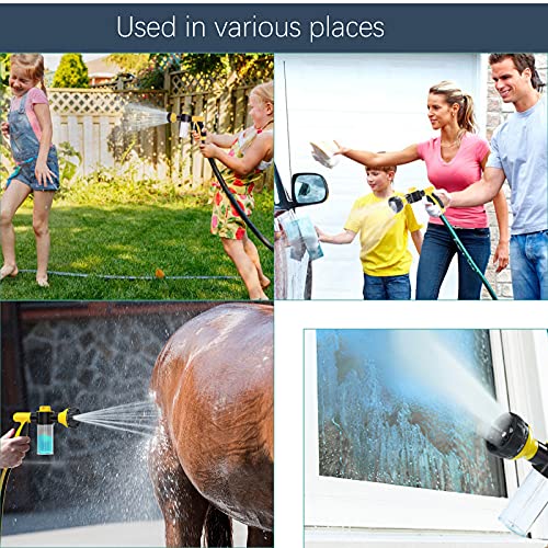 Garden Hose Nozzle, High Pressure Spray Gun Nozzle, 8 Spray Patterns for Watering Plants, Lawn, Patio, Cleaning, Showering Pet with 3.5oz/100cc Soap Dispenser Bottle Yellow