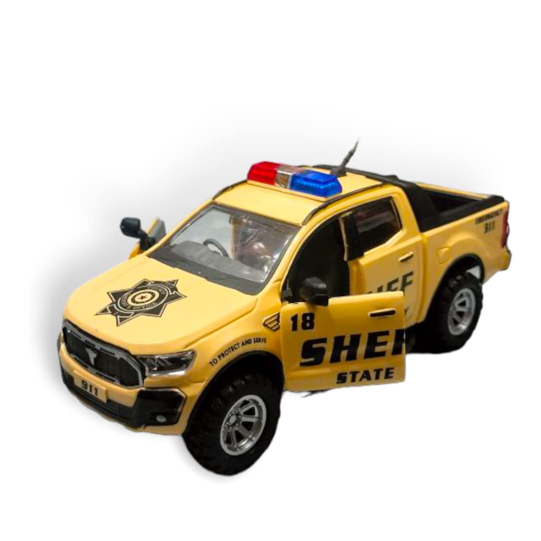 SARASI Pull Back Action Sheriff State County, Emergency Squad, Openable Tailgate & Doors [Pack of: 1, Multicolor]