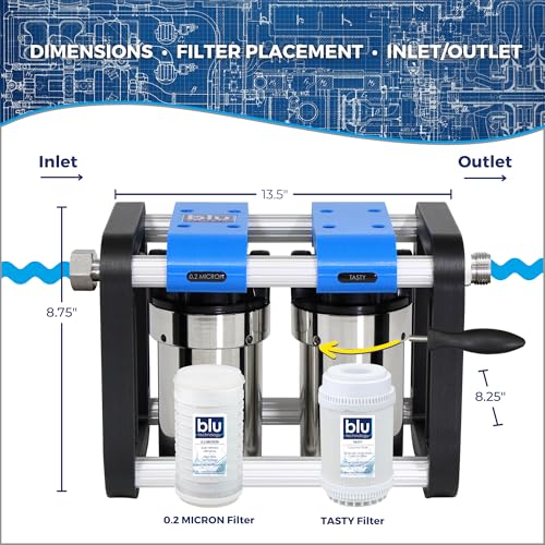 GoBluTech R2, RV Water Filter System, 0.2 Micron Water Filter for Campers with Compact 5-inch Filters, 2 Stage Premium RV Water Filtration System, for RVs, Vans, and Boats - US Veteran Owned