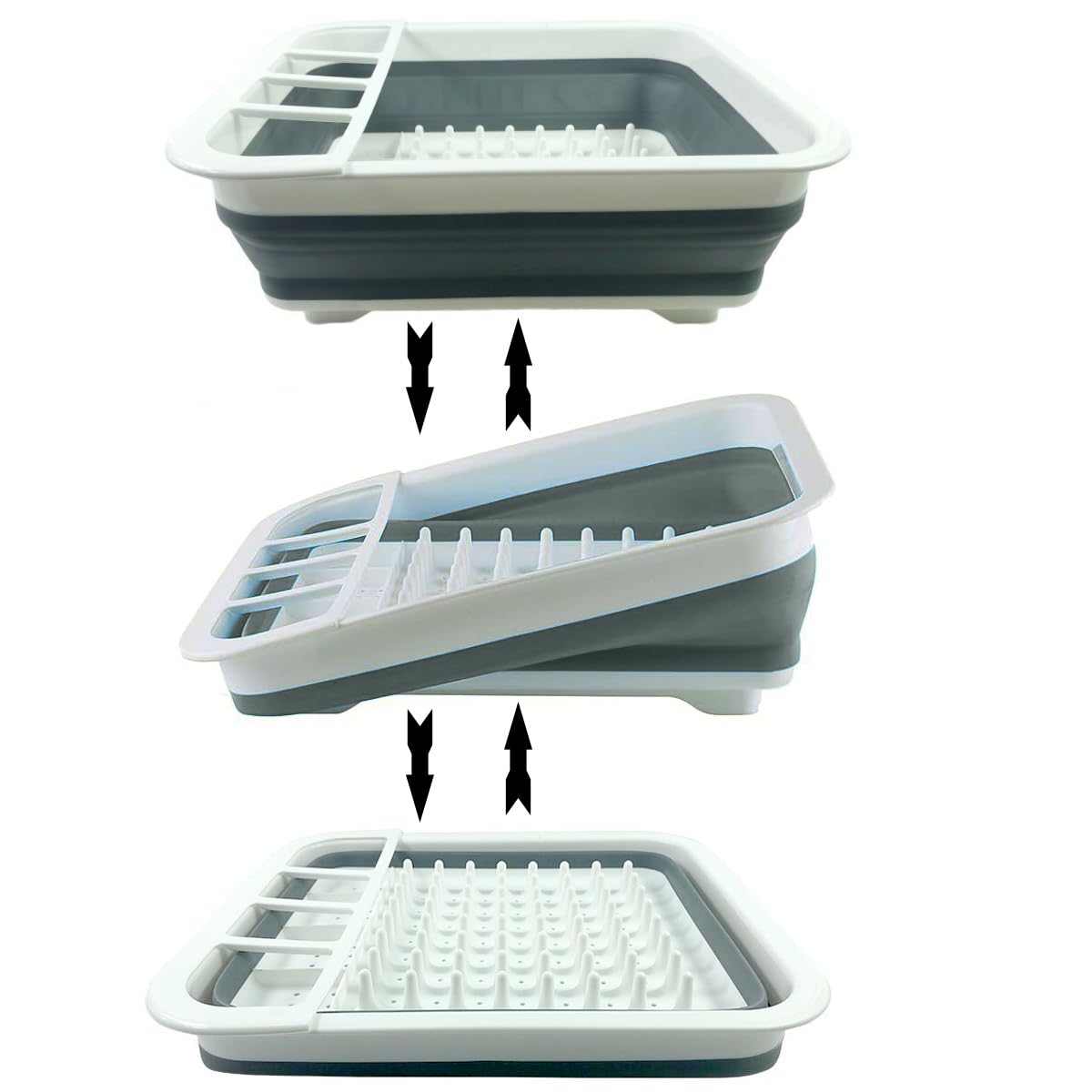 Escurreplatos plegable, escurridor de platos portátil, organizador de vajilla, estante plegable de almacenamiento de vajilla, estante de cubiertos para encimera de cocina, accesorios de caravana (gris
