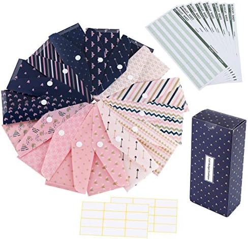 Yoption 32Pcs Cash Envelope System, 15 Pack Waterproof Reusable Plastic Budget Envelopes, 15 Pcs Expense Tracking Budget Sheets and 24 Bill Planner Stickers (Heart)