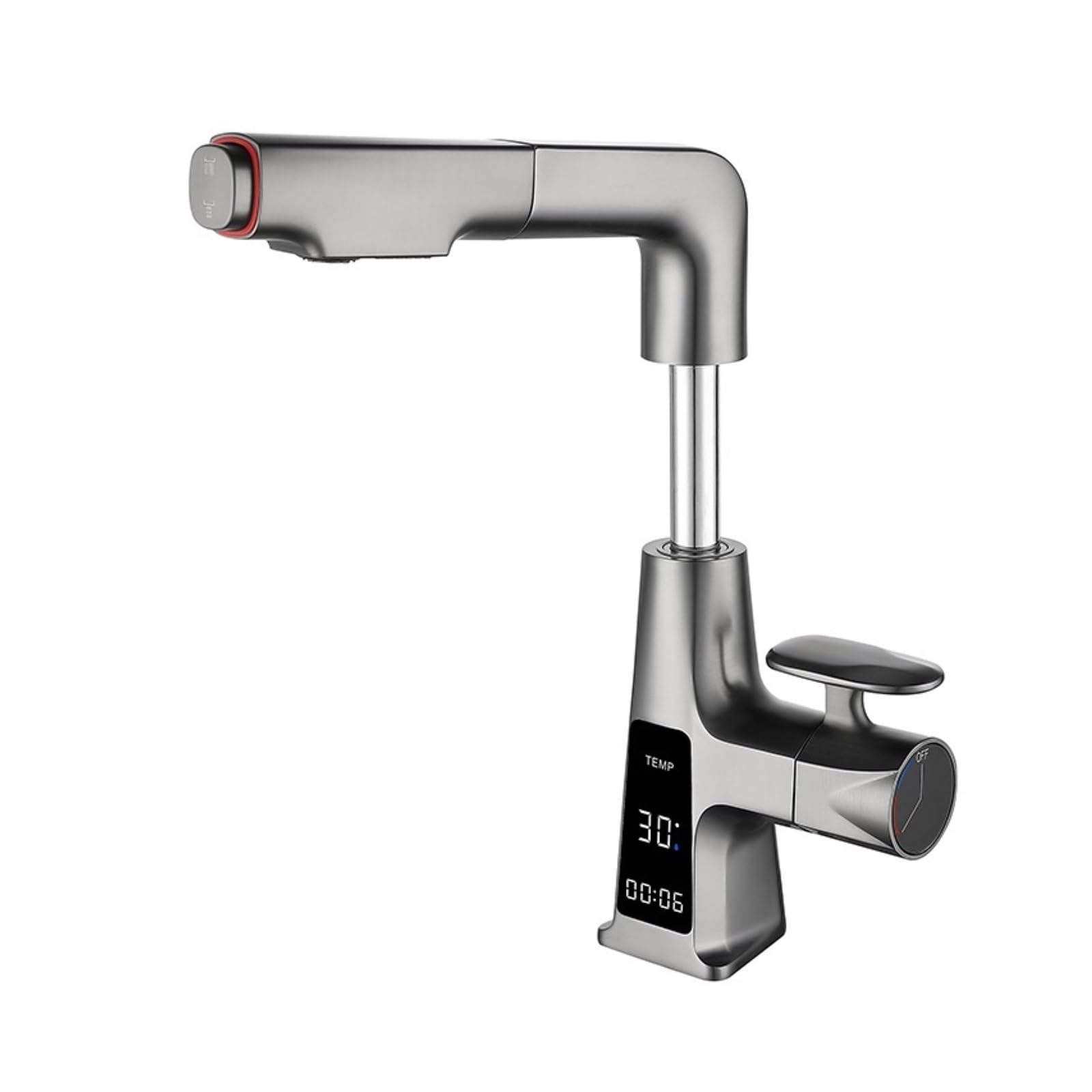 Pull Out Bathroom Faucet, Brass Basin Sink Mixer Tap with Digital Display, Deck Mounted Single Hole,Safe and Reliable(Grijs)
