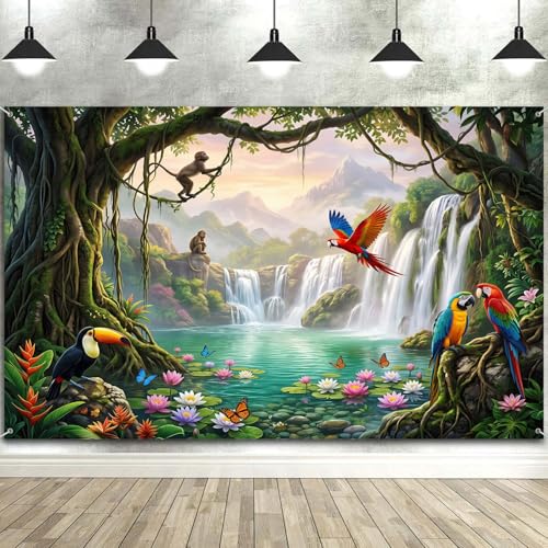 Toile de fond photographie cascade et décor mural jungle de safari