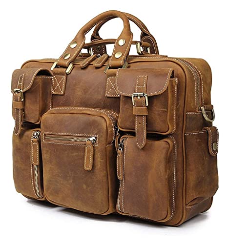 Laptop Briefcase Large Capacity, Leather Messenger Bag 15.6”Laptop Portfolio Multi Pocket Business Briefcase2