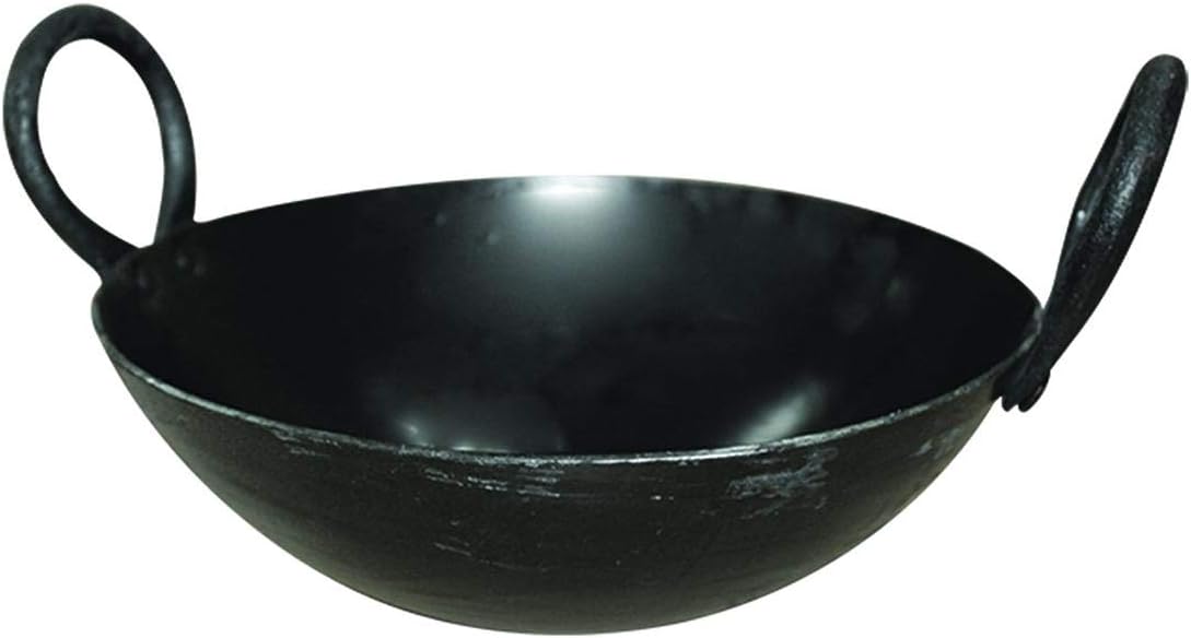 Raj Iron Kadai Cooking Pot with Double Handle, 30 Cm , Black, IK0012, Jalebi Kadai , Stir Fry Pan , Wok