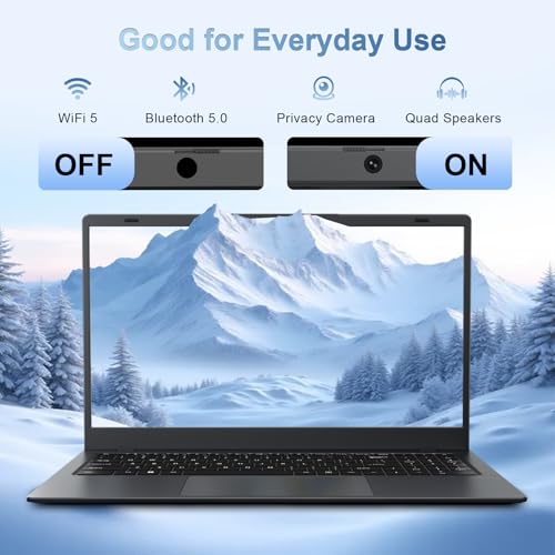 Image of Laptop 15.6 Inch, 12GB RAM Laptops with Pentium Gold 6500Y (Up to 3.4GHz), 128GB SSD, FHD IPS Screen, USB C, USB 3.2, HDMI, WiFi, Lightweight Laptop for Student, Home and Everyday Use