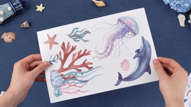 Calcomanías de pared de animales oceánicos acuarela x9 hojas miniatura 7