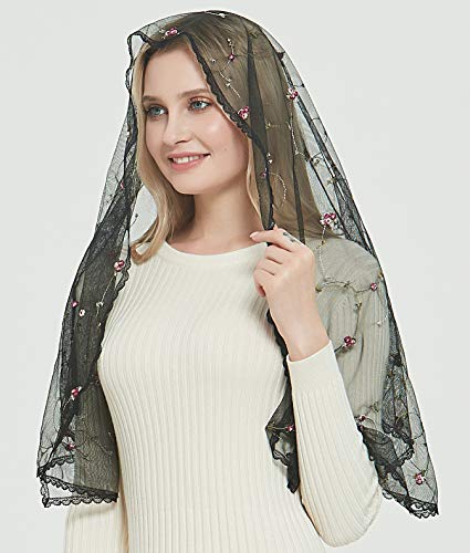 image for Leimandy Orthodox Veil Head Covering with Embroidered Flowers Catholic