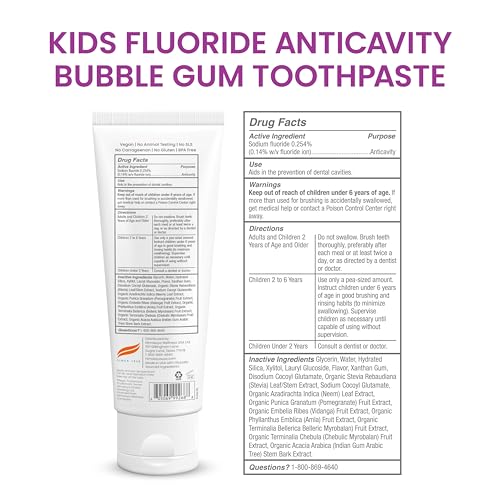 Image of Himalaya Botanique Kids Fluoride Anticavity Toothpaste, Bubble Gum, 4 oz | Fluoride Toothpaste To Fight Cavities & Strengthen Enamel - Vegan, SLS Free, No Artificial Colors or Flavors, Gluten Free