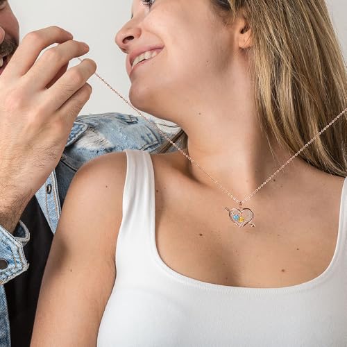 callie Personalized Heart Arrow 925 Sterling Silver Necklace for Women, Custom 2 Birthstones & Names Pendant, Birthday Valentine's Day Anniversary Jewelry Gift for Her3