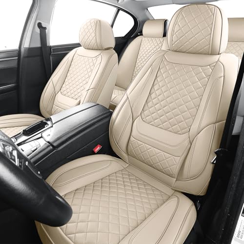 Leather Car Seat Covers Full Set (Beige)