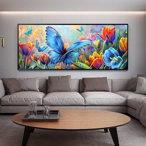 Diamant painting adulte femme cadeau idéal avec motif fleur XXL et papillon pour loisir créatif