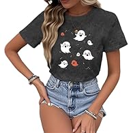 Festive Fashion Style: Featuring a cute and fun ghost print, this T-shirt captures the festival atmosphere with its fashionable leisure design, perfect for casual outings and themed celebrations while appealing to women who love trendy styles A Must-...