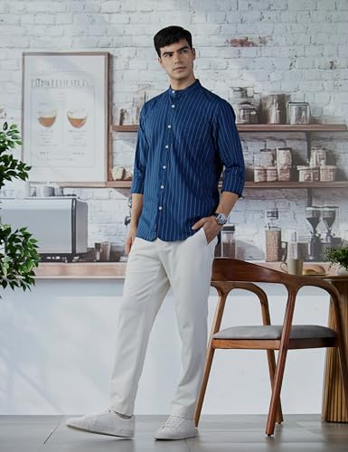 Image of Allen Solly Men's Casual Mandarin Collar Shirt | Regular Fit | Contemporary Design | Smart Casual Wear