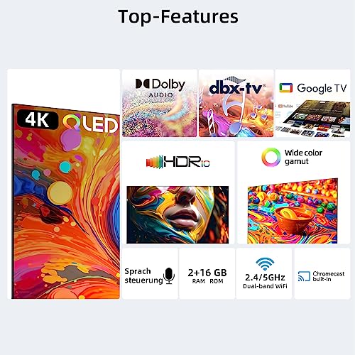 CHiQ U43QM8E 43 Zoll QLED TV, UHD 4K Smart TV, Google TV, WiFi, Bluetooth 5.0, DBX TV, Dolby Audio, Google Assistant, Chromecast… – Ansicht 2