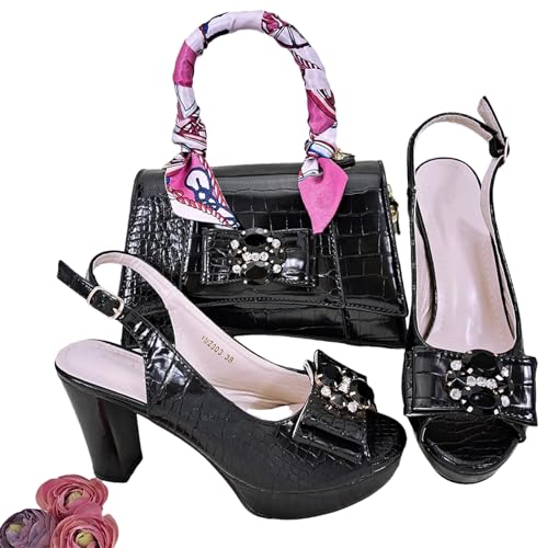 Women’s Designer Rhinestone Embellished Party Shoes and Purse Set Comfortable Heels for Formal Occasions