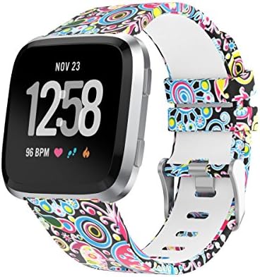 Amawell for Fitbit Versa Band,Silicone Adjustable Replacement Sport Strap Printed Bands with Classic Buckle for Fitbit Versa Fitness Smart Watch (Floral Pattern-4, Small)
