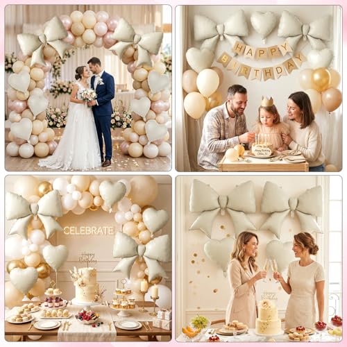 Image of 12 Pcs 18 Inch Heart Balloons and 38 Inch Bow Balloons, Large Foil Bow Heart Balloon Bow Party Decorations for Birthday Baby Shower Valentines Wedding Party