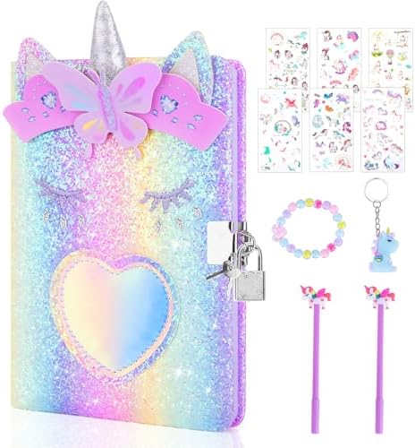 homicozy Unicorn Diary with Lock,Gift for 6 7 8 Year Old Girl,Gli...