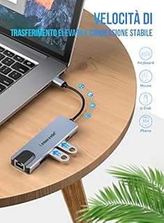 Lemorele Hub USB C Ethernet, 5-in-1 Alluminio Docking Station con HDMI 4K, 100M RJ45, USB-A 3.0/2.0, PD 100W, Multiporta Adattatore USB per Windows, Switch, iPad, iOS, Android, MacBook Air/Pro