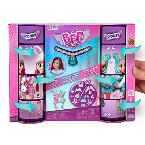 BFF By Cry Babies Coney & Sydney, Twin Pack Collectible Fashion Dolls with Long Hair, fabric Clothes and 15 Accessories - Image 2