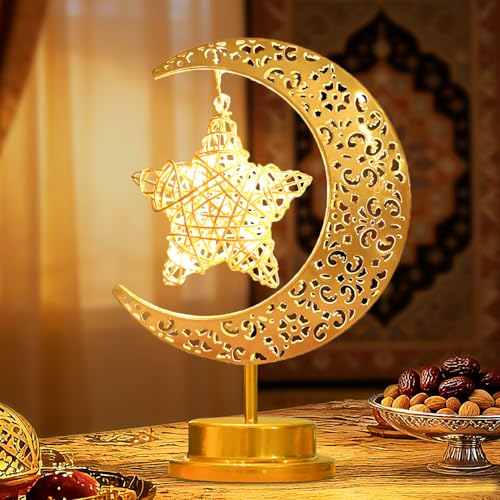 Lifnatty Ramadan Decorations for Home, Crescent Moon Lamp with Star