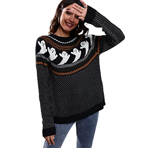 Image of JUNBOON Women's Casual Leopard Print Knitted Pullover Sweaters Long Sleeve Crew Neck Jumper Tops