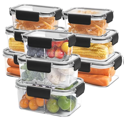 Opiniones de Congeladores y frigoríficos Top 10. 43 Recipiente de alimentos,Juego de Recipientes 9 piezas, Almacenamiento de Alimentos con Tapas de Cierre Fácil a Prueba de Fugas y Libres de BPA,Adecuado para organizar...