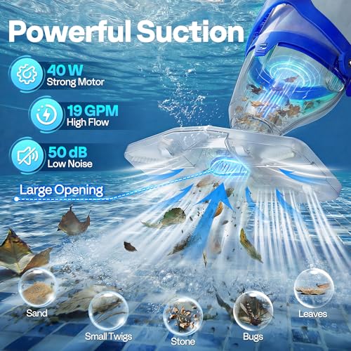 VIVOHOME 1140GPH Handheld Pool Vacuum Cordless Cleaner Powerful 40W Motor Suction Long-Run 75min Battery, 2.6L Visible Filter, Adjustable 8.2FT Pole for Above Ground & In-Ground Pools by VIVOHOME - Image 2