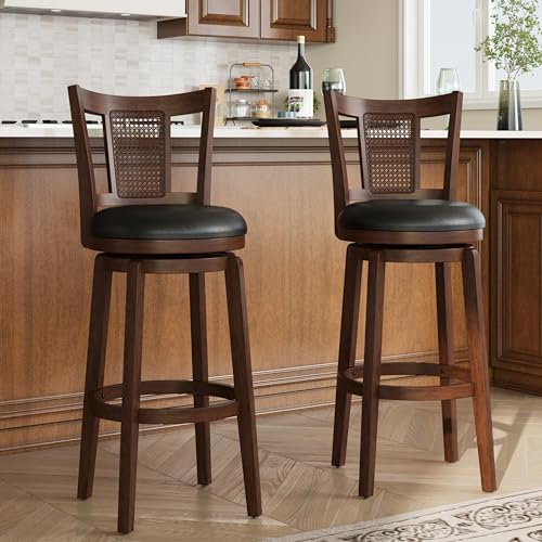 MAISON ARTS Swivel Bar Stools Set of 2, 30 Inch Bar Stools with Backs, PU Leather Upholstered Seat...