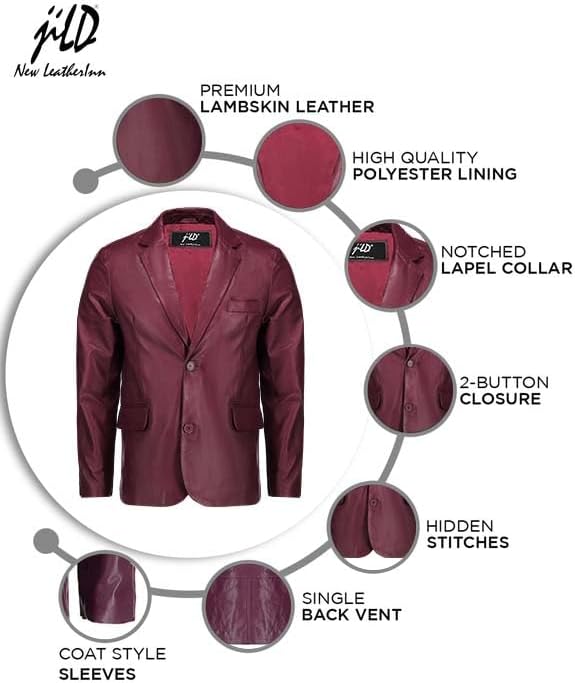 Jild Invisible Stitching Casual Leather Blazer for Men - 2-Button Closure Coat Style Regular Fit Lambskin Leather Jacket Men - Image 5