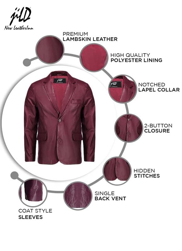 Image of Jild Invisible Stitching Casual Leather Blazer for Men - 2-Button Closure Coat Style Regular Fit Lambskin Leather Jacket Men