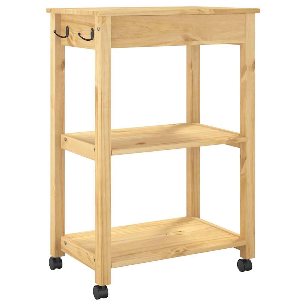 vidaXL Küchenwagen, Servierwagen mit viel Stauraum, Beistellwagen für Küche Wohnzimmer Badezimmer, Trolley Küche Küchenregal Gemüsewagen, Massivholz Kiefer